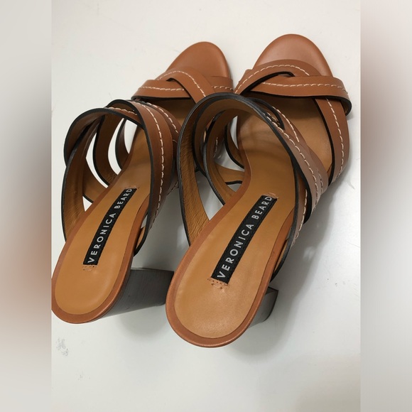 Veronica Beard Macey Vachetta Stich Leather Heel Sandals Sz 39.5 - Picture 3 of 9